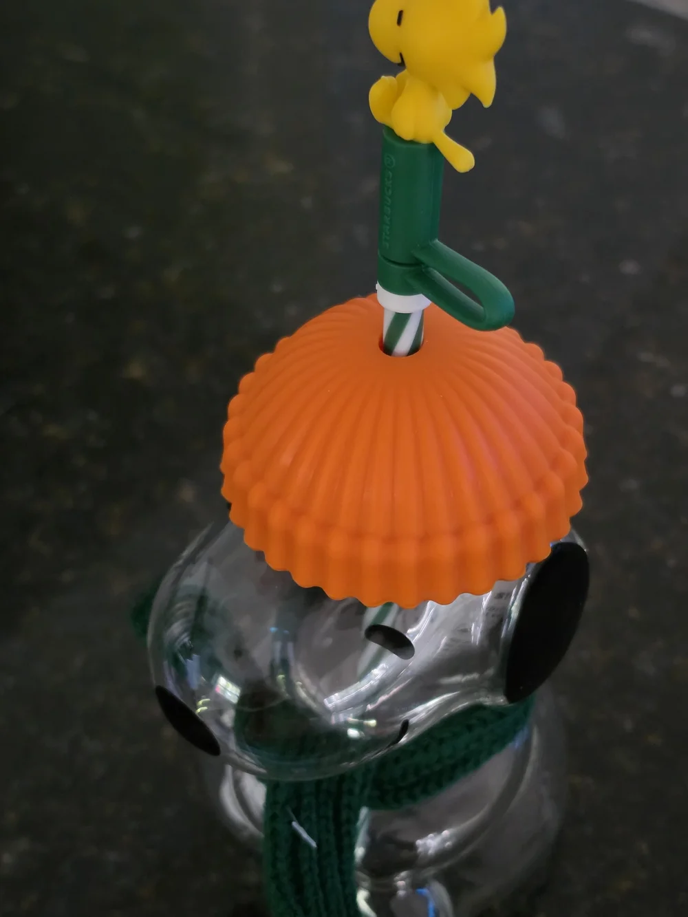 Starbucks Peanuts Orange Hat Snowman Drink Cup with Straw